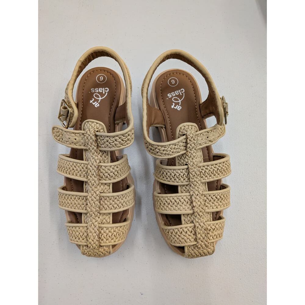 Art Class Girls Beige Woven Fisherman Sandals Platform Buckle Strap Size 6